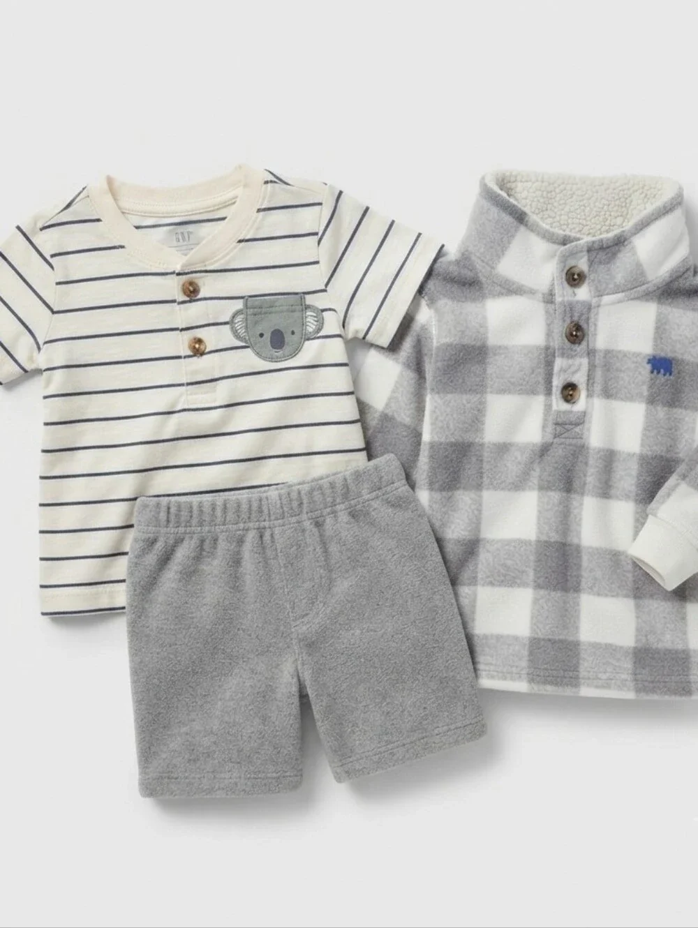 Carter's 9M Striped Koala Shirt and Plaid Fleece Top Set